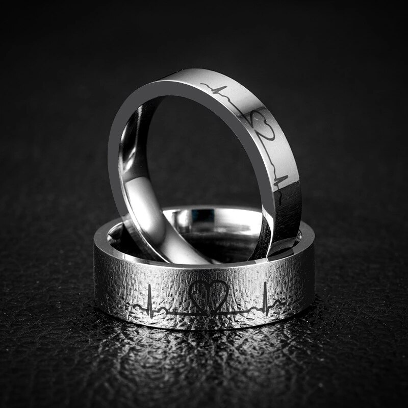 Paar Ringen Hartslag Ecg Minnaar Ring Halve Cirkel Liefde Trouwringen Rvs Valentijnsdag Sieraden G-144