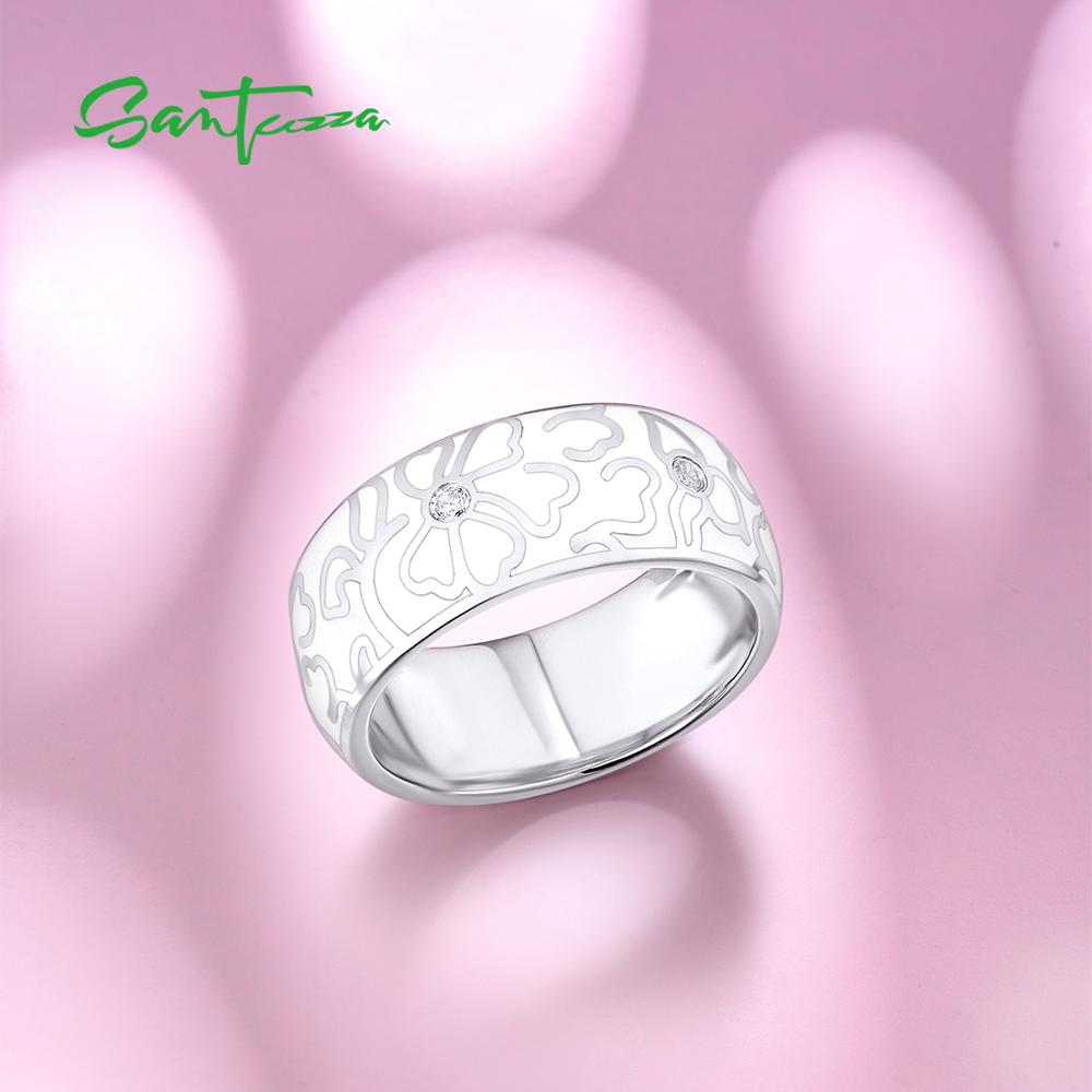 Santuzza anel de prata para mulher autêntico 100% 925 prata esterlina flor branca elegante anel moda jóias artesanal esmalte