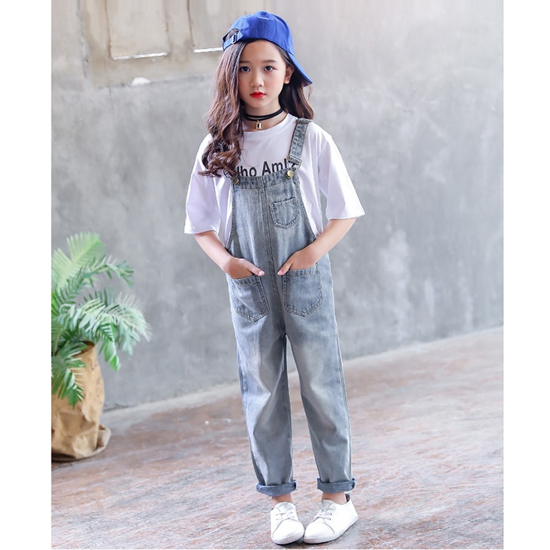Børn teenagere piger vintage denim løs jumpsuit overalls playsuit til piger skole jeans jumpsuits romper tøj outfits