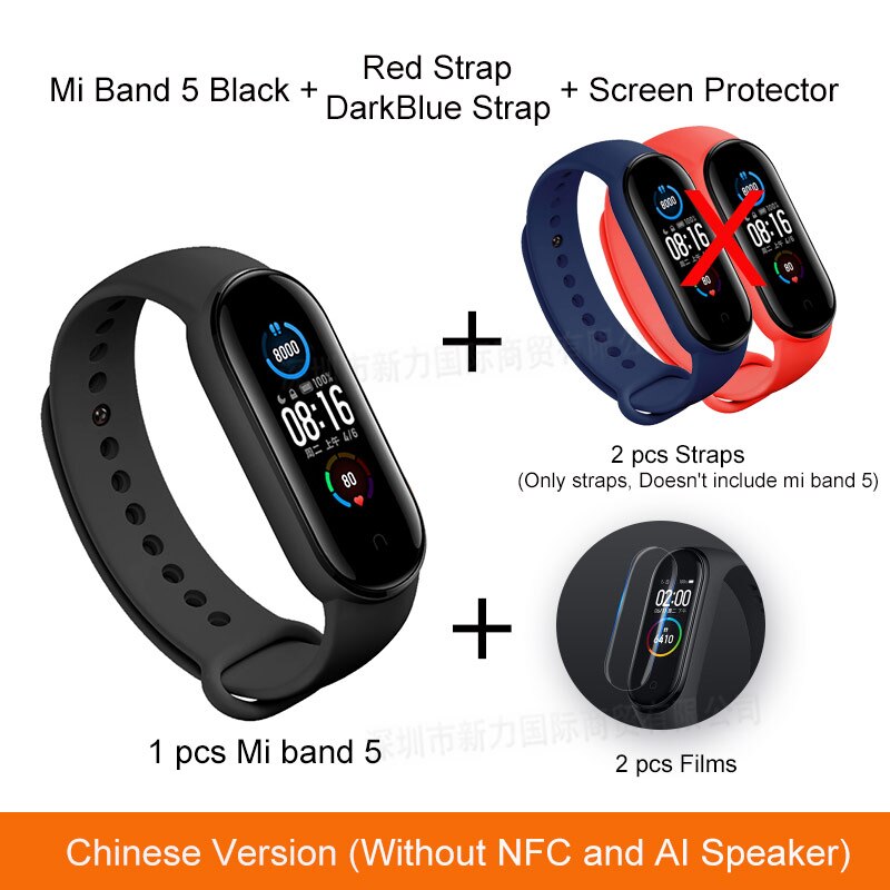 Xiaomi Miband 5 Smart Wristbands Sports 24hour Heart Rate Monitoring Magnetic Charging Large Color Screen 5ATM Waterproof band 5: CNRedDarkblue