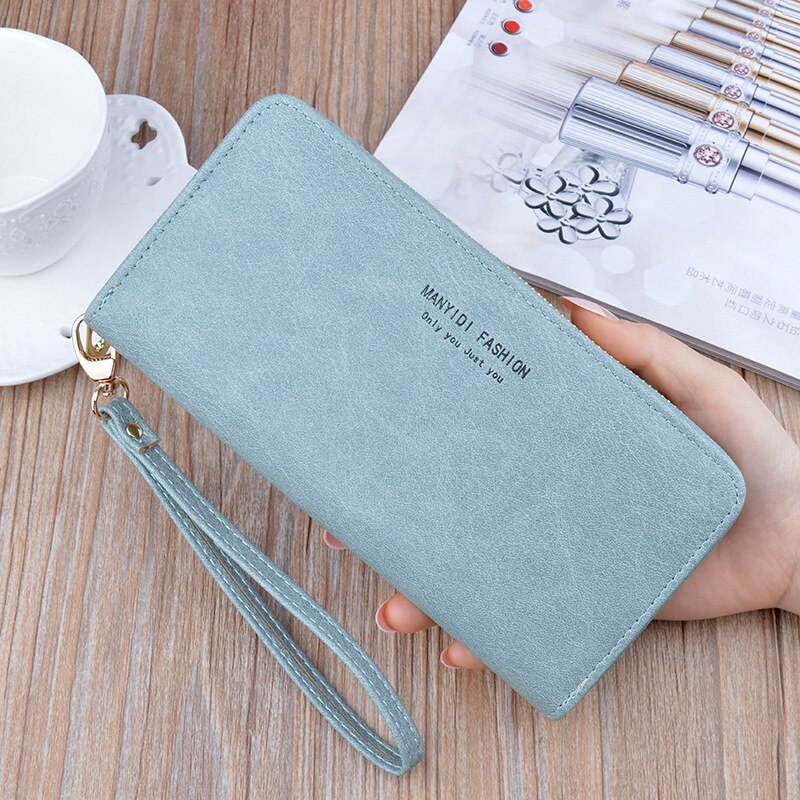Large Capacity Women's Long Soft Leather Wallet Zipper Clutch Ladies Simple Retro Mother Mobile Phone Bag Standard Wallets: Green