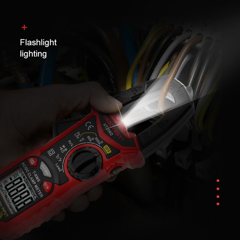 Digital Clamp Meter AC DC Pliers Ammeter Current Clamps NCV True RMS Capacitance Battery Tester Voltmeter 6000 Counts HT206