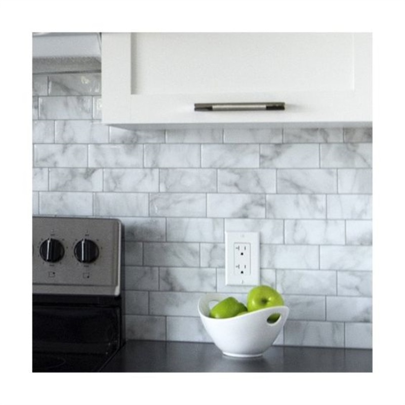 White Grey Marble Mosaic Brick Peel and Stick Wall Tile Self adhesive Backsplash DIY Kitchen Bathroom Home Wall Sticker Vinyl 3D