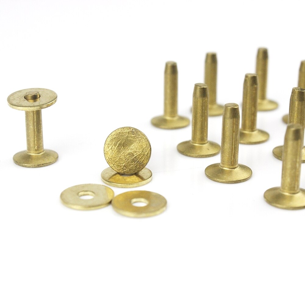 20pcs Solid Brass Rivets &amp; Burrs Leather Craft Belt Luggage Rivets Studs Permanent Tack Fasteners 6 Sizes