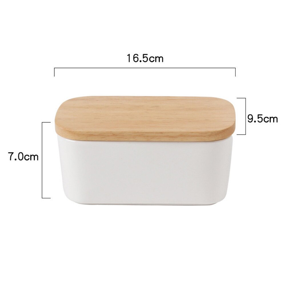 Japanese Style Ceramic Wooden Kitchen Storage Box Cheese Butter Dessert Seasoning Food Storage Box for Refrigerator: White