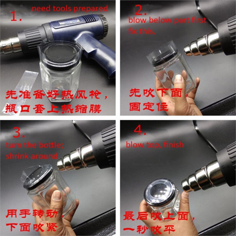 200 pièces/paquet Pvc transparent thermorétractable bandes pour bouteilles bouchons, pot bouche/bouchon diamètre 42mm H 34mm posé à plat largeur 68mm