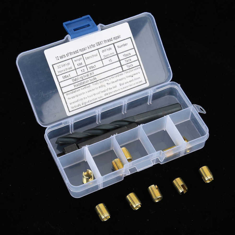 12pcs M6x1 Thread Repair Kit Self Tapping Thread Insert Drill Bit Tool
