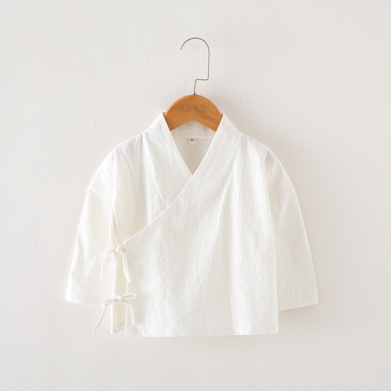 Ropa china de algodón para niños, camisa blanca con cuello de Cruz para bebé