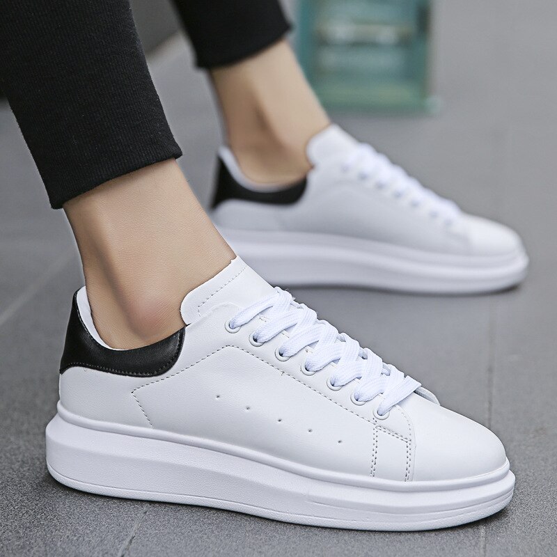 Män fritidsskor sneakers läder män skor bekväma lätta skor skor zapatillas  c1-10a: Vit / 6.5
