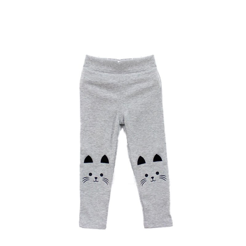 4 colores bebé niño Niña Pantalones 2-7Y lindo estampado de gato pantalones chico cálido pantalones elásticos leggings L07: Gris / 3 años