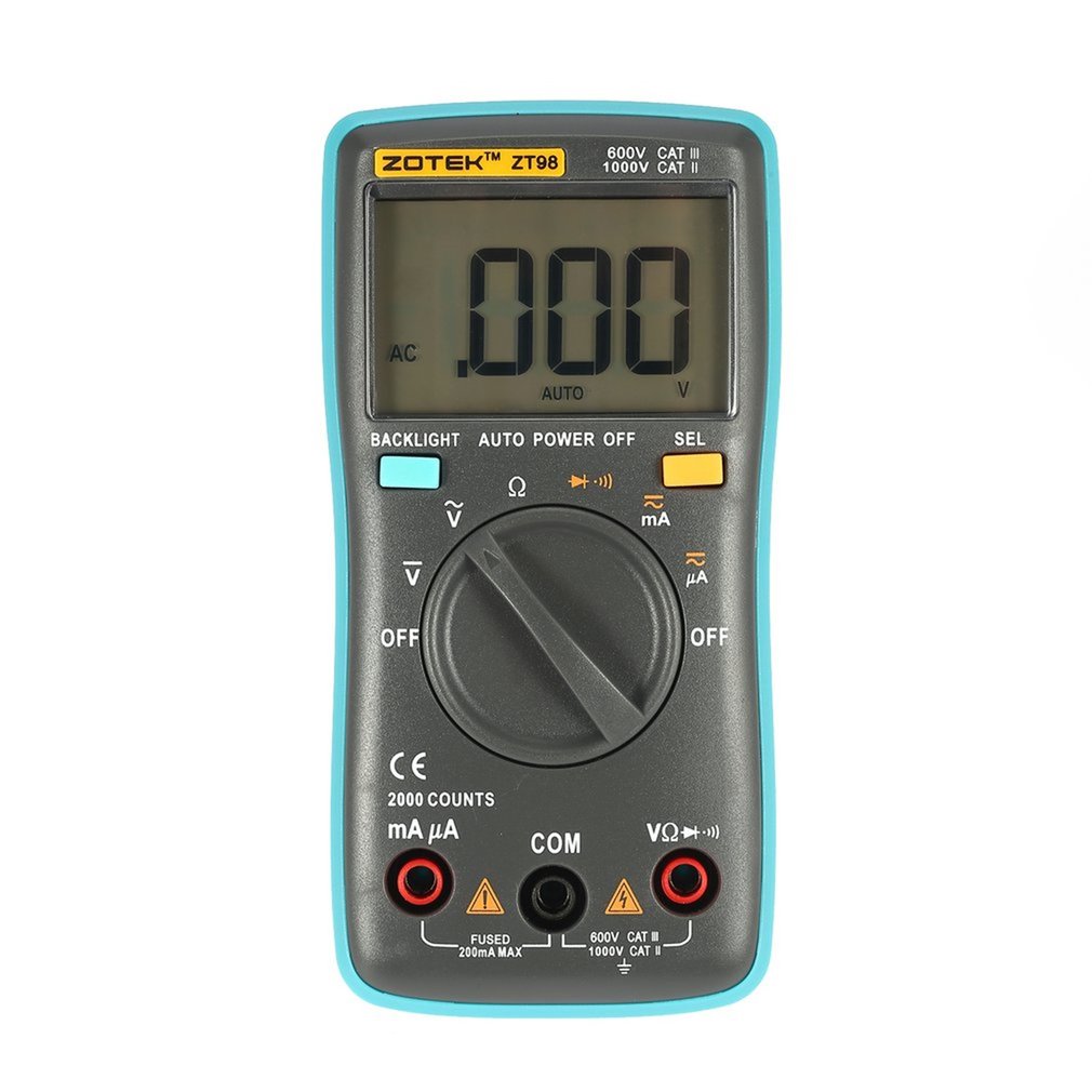 Digital Multimeter Ammeter Voltmeter Resistance Frequency backlight Meter voltage Diode Frequency ZT98 ZT100 ZT101 ZT102: 2000 counts ZT98