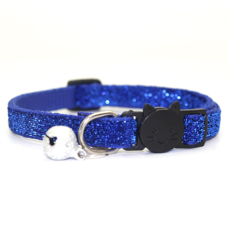 Husdjur katt huvud säkerhetsspänne hund halsband patch tyg klocka paljett katt halsband guld glitter sammet band husdjur tillbehör 1.0cm bred: Blå