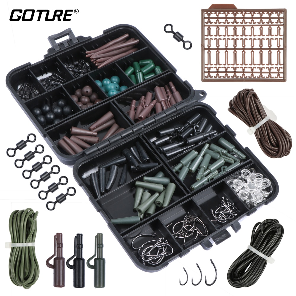 Goture Carp Fishing Accessories Tackle Set 183pcs with Hooks, Rubber Hoses, Swivel, Beads, Sleeves Swivel StopperSinker Slide