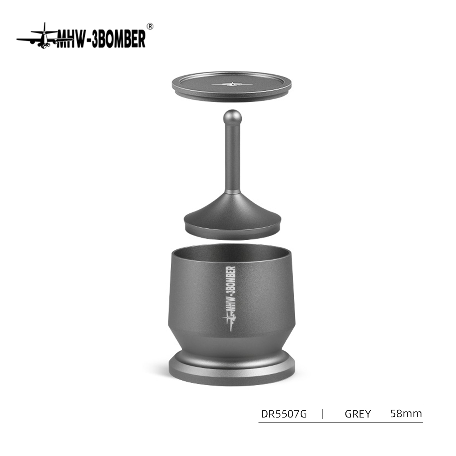 MHW-3BOMBER Kubek dozujący espresso z mieszadłem Lejek dozujący kawę ze stopu aluminium Pasuje do 51-54/58MM Portafilter Akcesoria do kawy: Jasno szary
