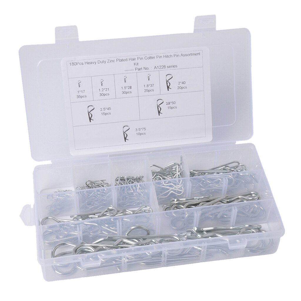 R Cotter Pin Tractor Pin Clip Assortment Fastener Set 8 Different Sizes With Box Set Of 180pcs