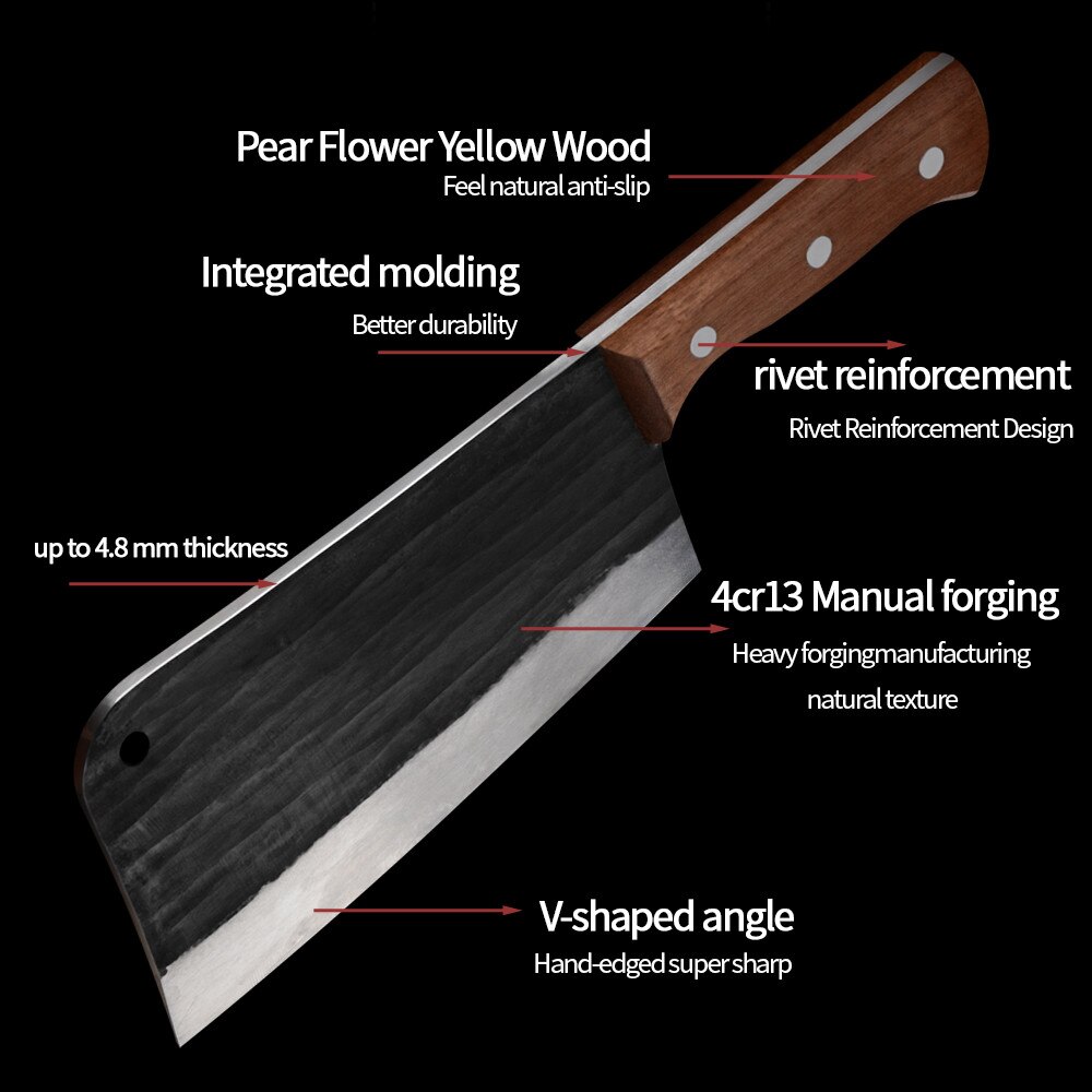 Forged Butcher Knife Chinese Chopping Cleaver Full Tang Heavy Serbian Chef Knife Handmade Kitchen Cleaver Filleting Broad Knife