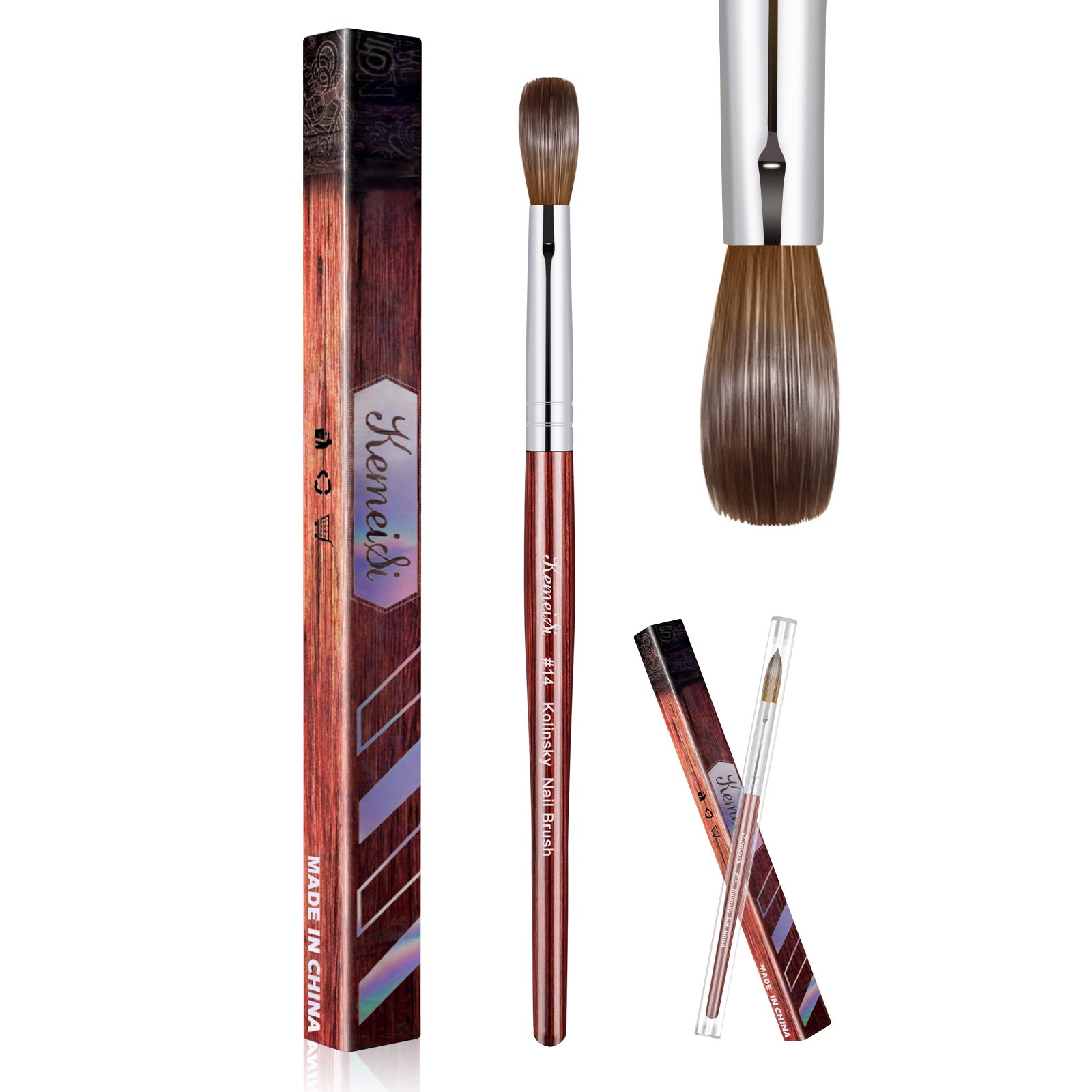 Keimeis Acryl Nagelborstel 100% Kolinsky Acryl Borstels Voor Nagels Maat 10 Ovaal Gekrompen Nagelborstels Voor Acryl Applicat: Donker Kaki