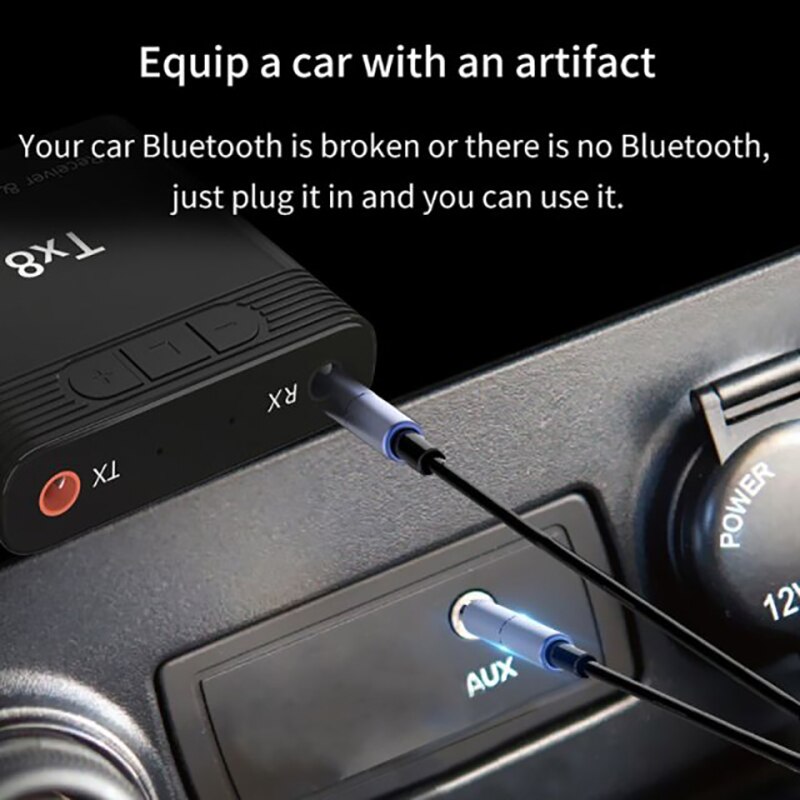 Mini receptor transmisor TX8 con Bluetooth 5,0, adaptador de Audio inalámbrico con conector AUX de 3,5mm, 2 en 1, para música de coche y TV, 1 unidad