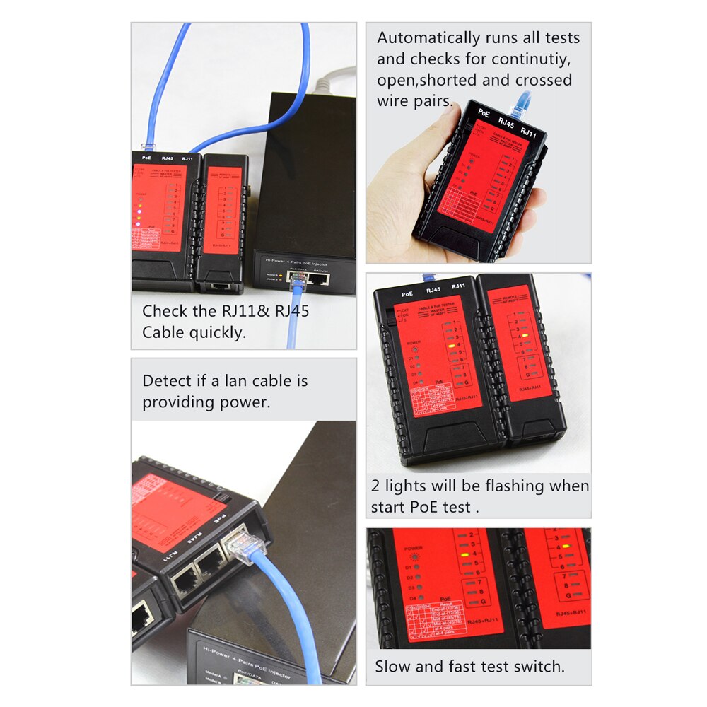 NF-468PT/NF-468PF Network Cable Tester RJ45 RJ11 PoE Switch Tester For Ethernet LAN Cable Landline Phone Wire Testing Tool