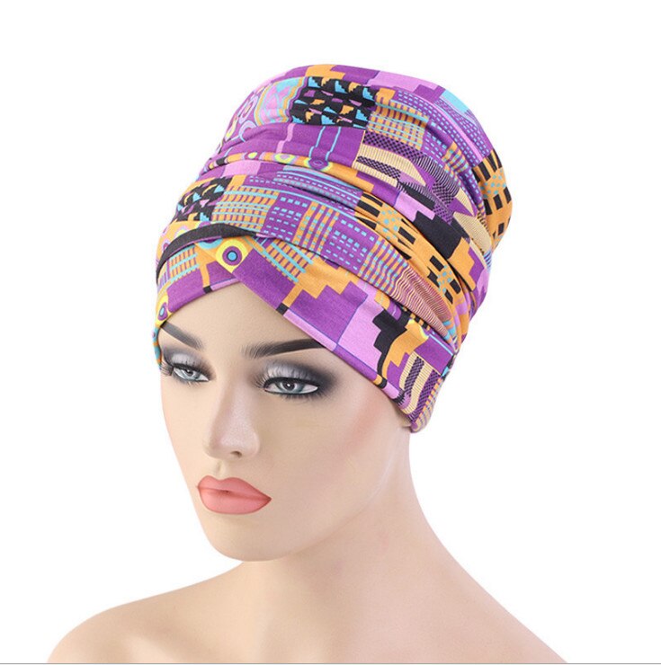 Ladies Headwear African Style Ladies Wrap Headscarf Ethnic Style Baotou Cap African Print Pattern Turban Hats Multicolor: Color4