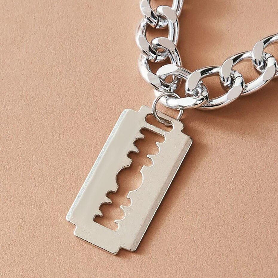 IngeSight.Z Punk Hip Hop Rasierklingen Geformt Anhänger Halskette Männer Silber Farbe Miami Curb Kubanischen Dicken Choker Halsketten Schmuck