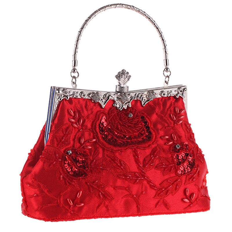 Vintage silk embroidered dinner bag classic cheongsam bag beaded bag hand craft dress matching bag: Red