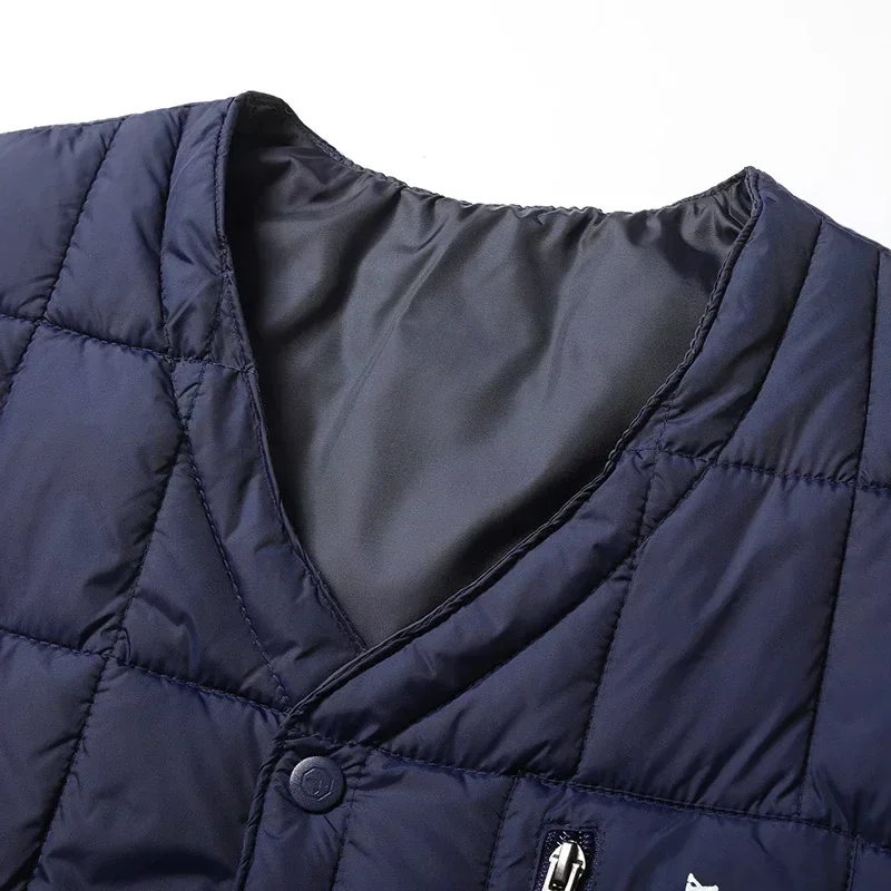 Leve pato para baixo colete quente para homens inverno com decote em v sem mangas jaqueta quente masculino botão para baixo colete casaco moda casual