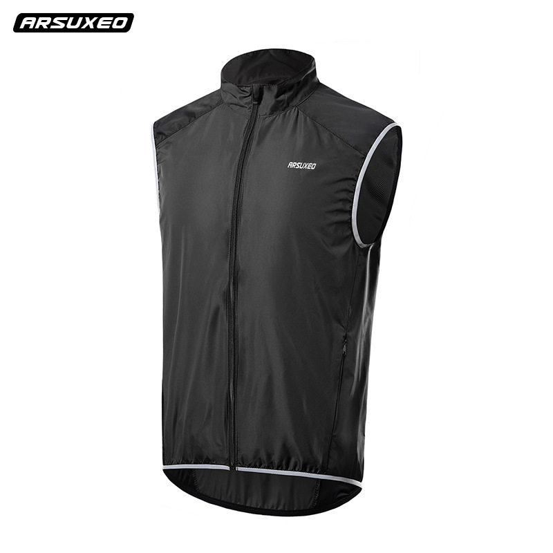 Arsuxeo reflekterende cykelvest herre vindtæt åndbar cykling vindvest cykel road mountainbike mtb downhill vindjakke: Sort / Xxxl