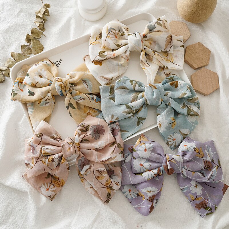 1 pièces Barrette à cheveux pinces à cheveux florales grand grand arc épingle à cheveux pour les femmes dames en mousseline de soie fleur pinces à cheveux accessoires de cheveux à la main