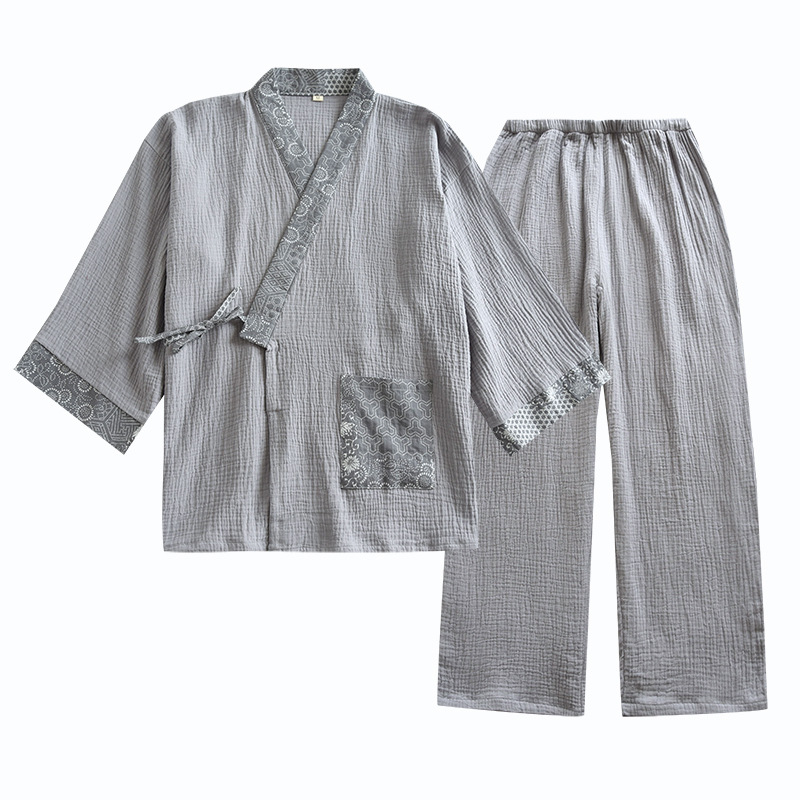 Japanische Baumwolle Kimono Bademantel Samurai Männer Haori Yukata Top Hosen Nachtwäsche Pyjama Kleidung Set chinesische traditionelle Nachthemd
