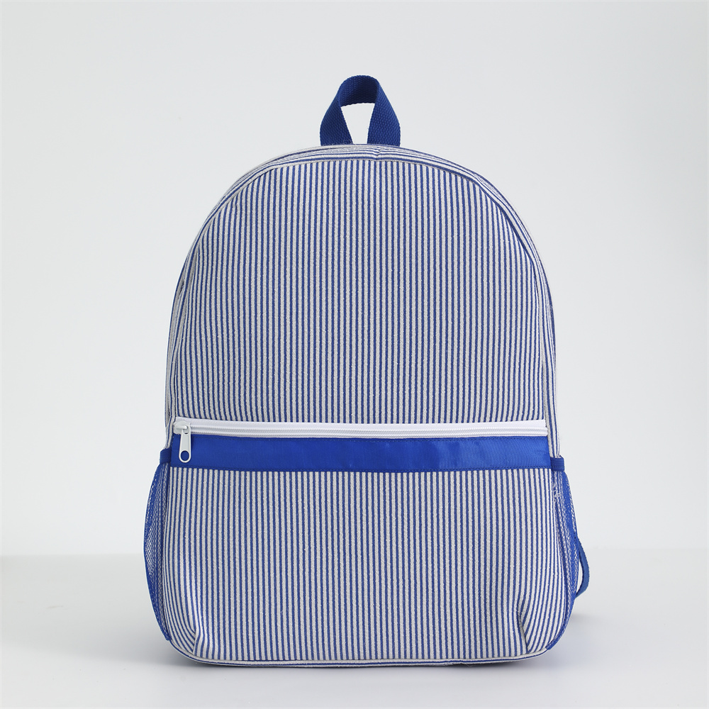 Seersucker gestreepte rugzak peuter klassieke schattige kinderen schoolboekentas voorschoolse kleuterschool kinderen tas: Deep Blue