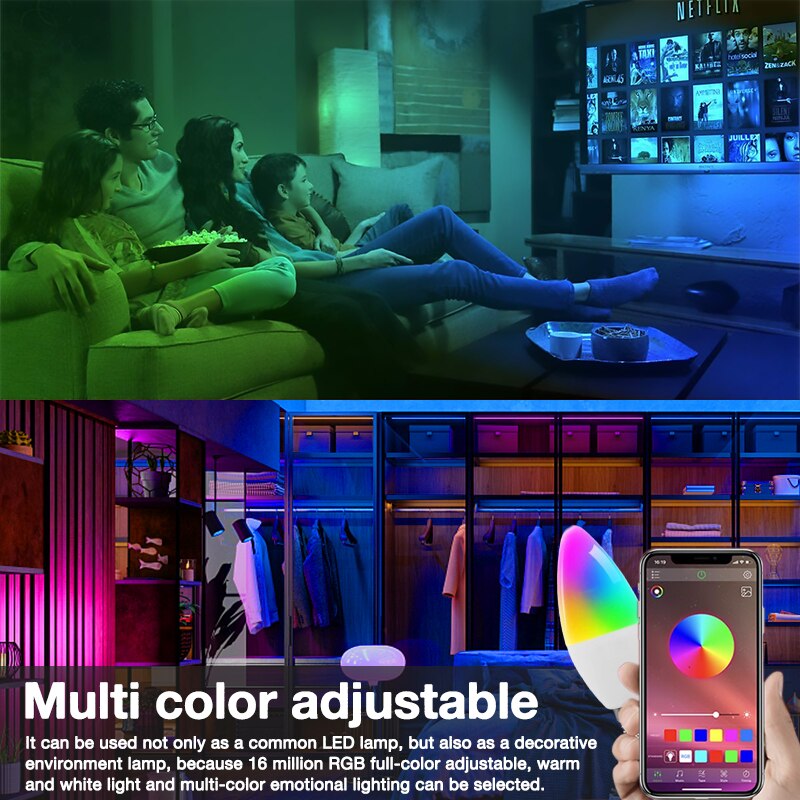 Tuya wifi smart led pære  e14 rgb cw dæmpbar led lampe fjernbetjening kompatibel med smart life stemmestyring alexa google home
