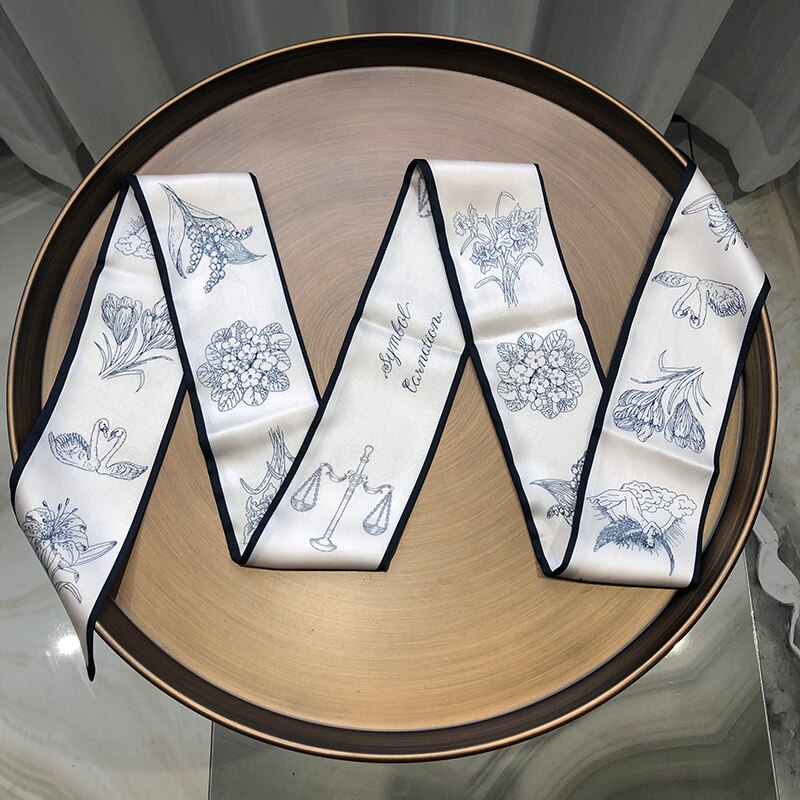 SIGISHIR Classic Retro Series Constellation Garden French Women's Silk Scarf Versatile Simulation Silk Scarf Small Ribbon Scarf