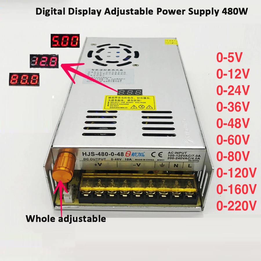 480W NETZTEIL Schalt Netzteil 110/220V AC zu 5V 12V 24V 36V 48V 60V 80V 120V 160V 220V DC Spannung einstellbar Transformator
