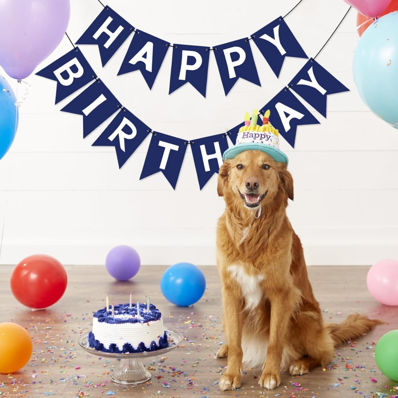 Marineblauwe Happy Birthday Banner - Blue Sign Bunting Banner voor mannen, jongen, babyshower, muur, deur, feest, theekransje decoraties