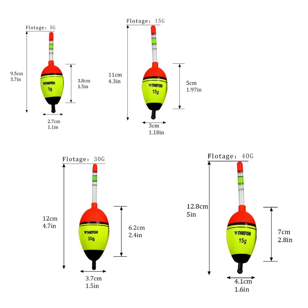 Flotador de pesca nocturno, 2 uds., 5g, 15g, 30g, 40g, EVA, flotadores de iluminación para pesca nocturna