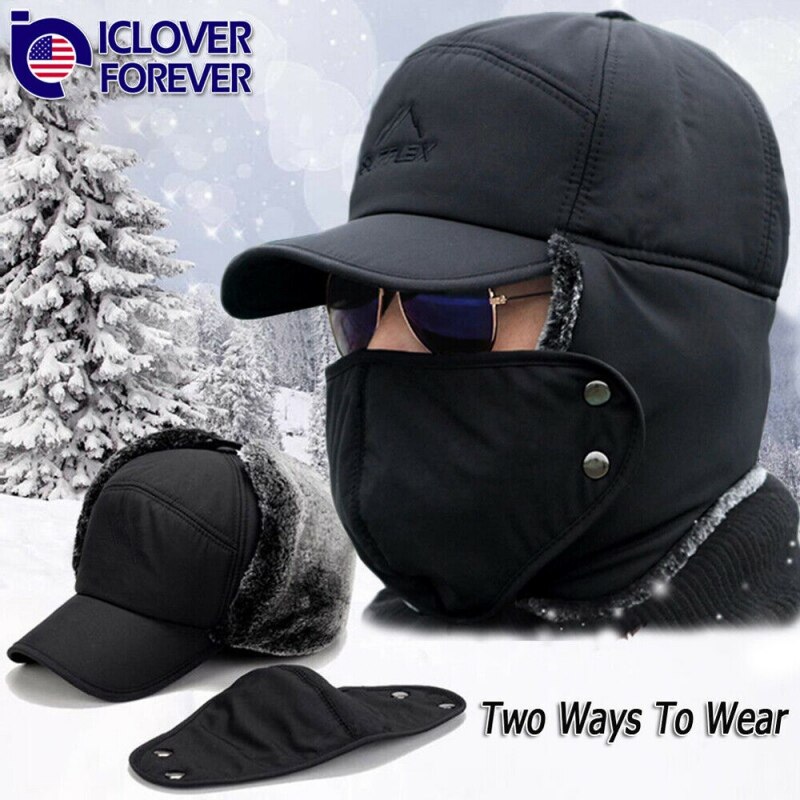 Unisex Trapper Bomber Hat Ear Flap Full Face Mask Windproof Winter Ushanka Warm Cap For Men Women