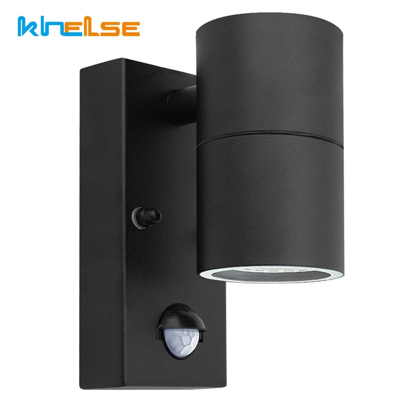 Induction Movement Sensor Wall light Down Black PIR Stainless Steel Outdoor Body Motion Sensor Activated Wall Lamp At Night 220V: Black / No included Bulb