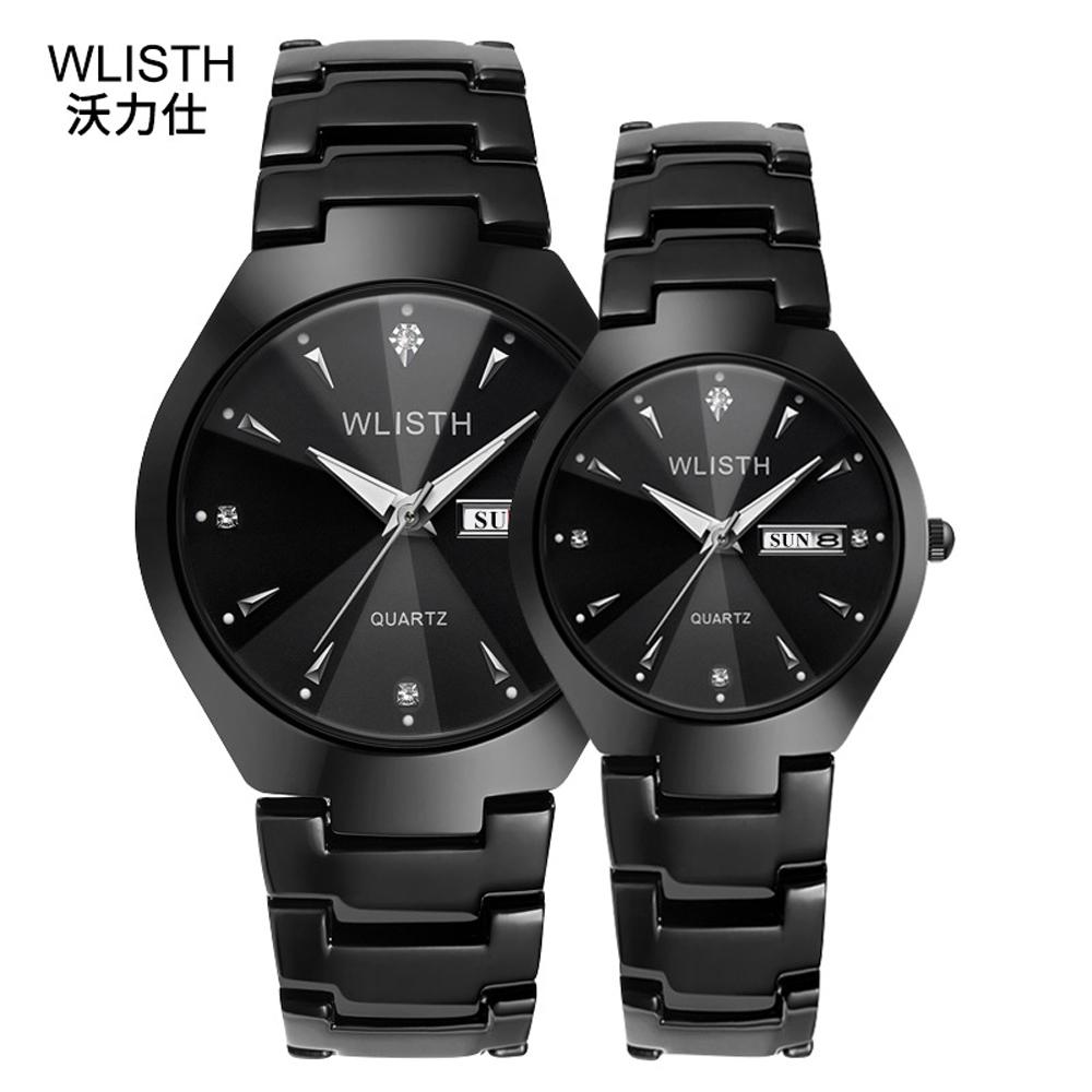 Wlisth Luxe Zakelijke Quartz Horloge Voor Mannen En Vrouwen Horloge Zwart Staal Waterdichte Datum Week Uur Paar Horloge