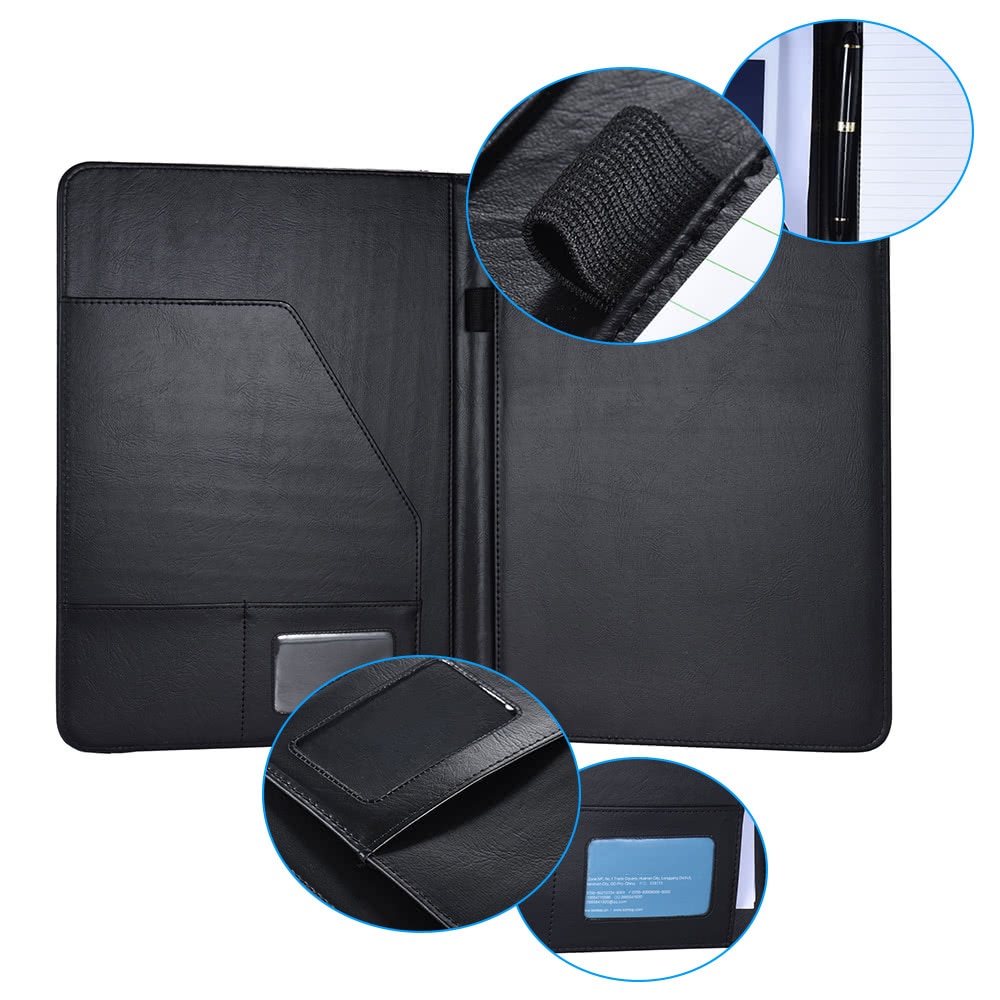 Multifunctional Business Portfolio Folder Document Case Organizer A4 PU Leather with Business Card Holder Memo Note Pad