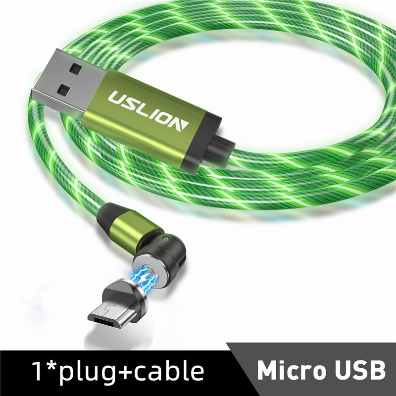 USLION Neue 540 ° Magnetische USB Kabel Stromer LED Ladung Typ C Kabel Ladegerät Mikro magnetisch Telefon USB Kabel Für iPhone Samsung: Pro Mikro Grün