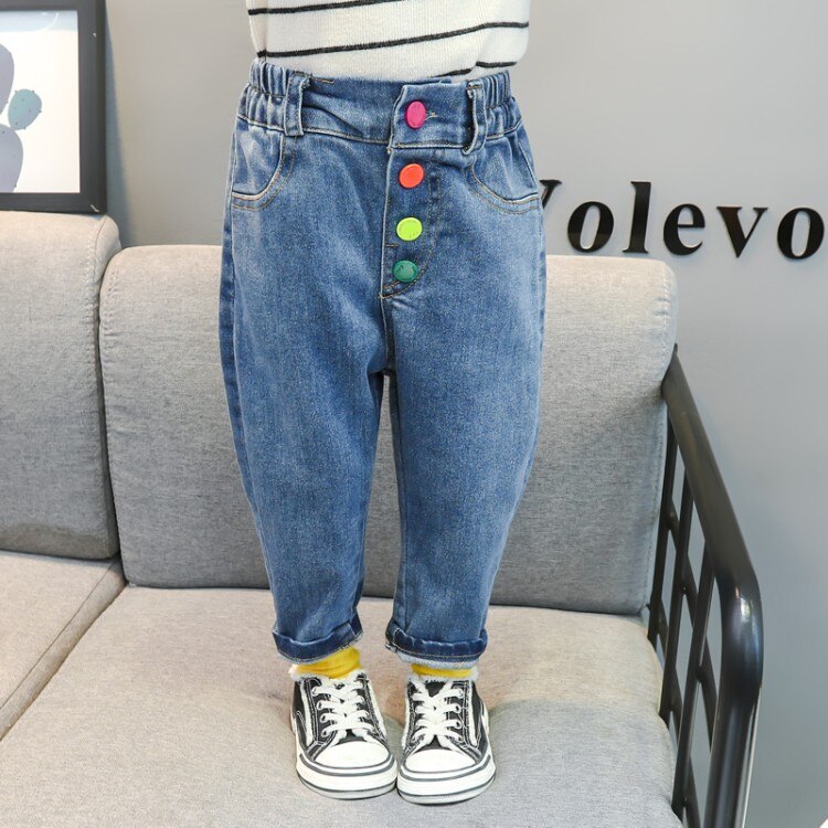 Calça jeans infantil arco-íris para meninos e meninas, calça casual com botões para meninas de 2, 4, 5, 6, 7, 8 anos, roupa esportiva, primavera e outono 2020