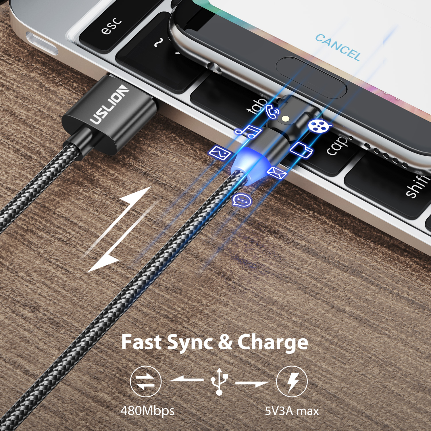 USLION Micro USB Cable Fast Charger Andriod Mobile Phone Microusb Charge Data Cord Charging For Samsung S6S7 Xiaomi Redmi note 4