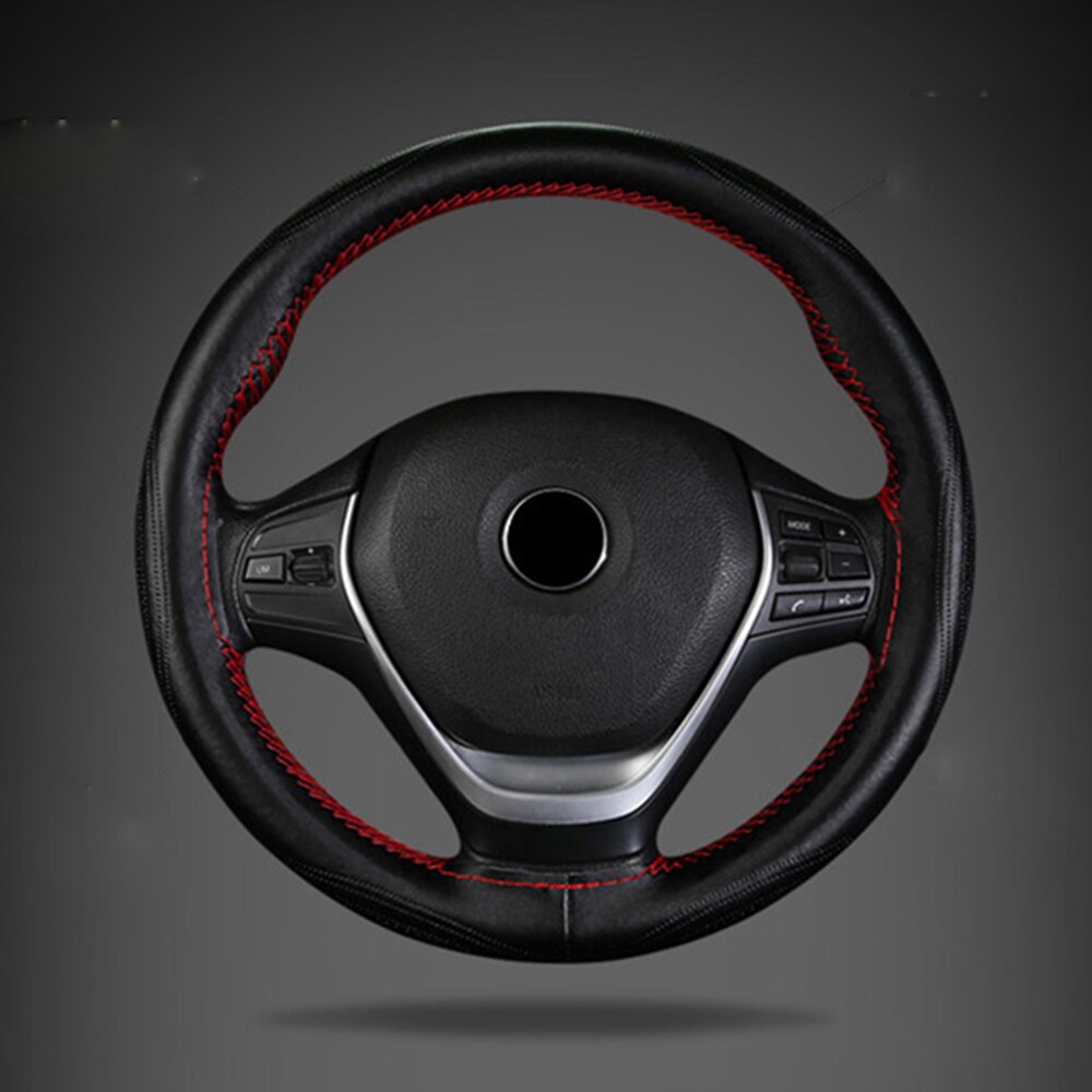 Black Steering wheel cover DIY Truck Leather Steering Wheel Cover With Needles+Thread Parts