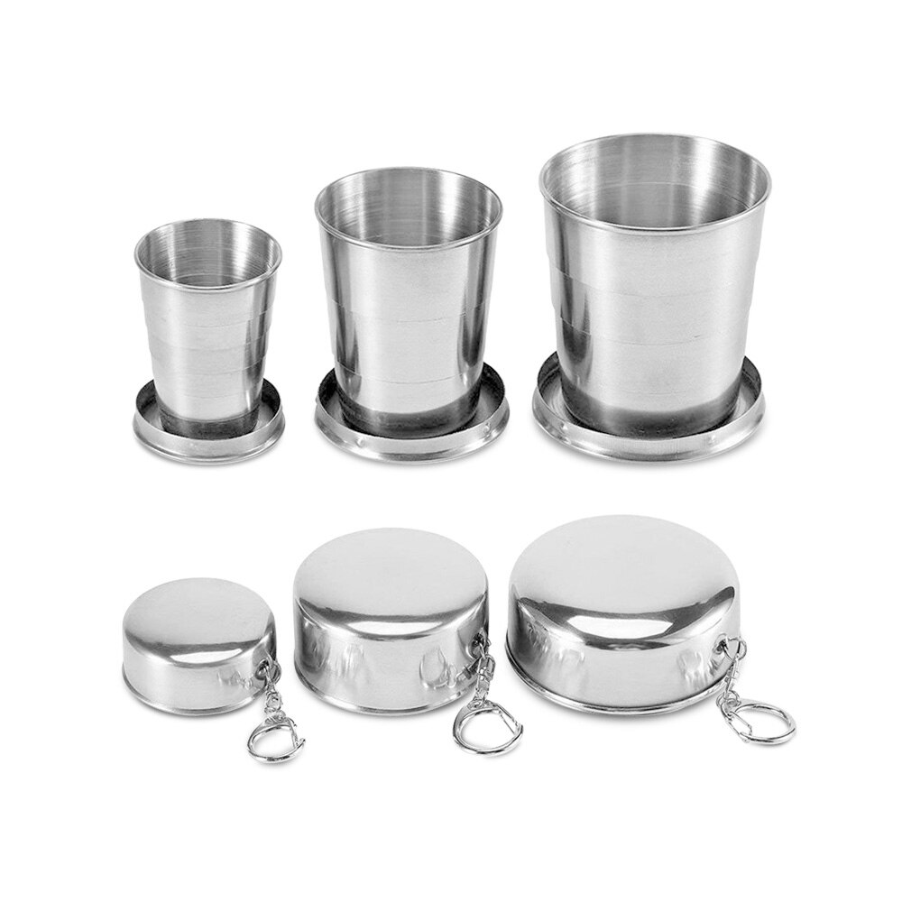 50Ml/65Ml/75Ml Rvs Folding Cup Draagbare Outdoor Reizen Camping Telescopische Cup Met Sleutelhanger water Koffie Handcup