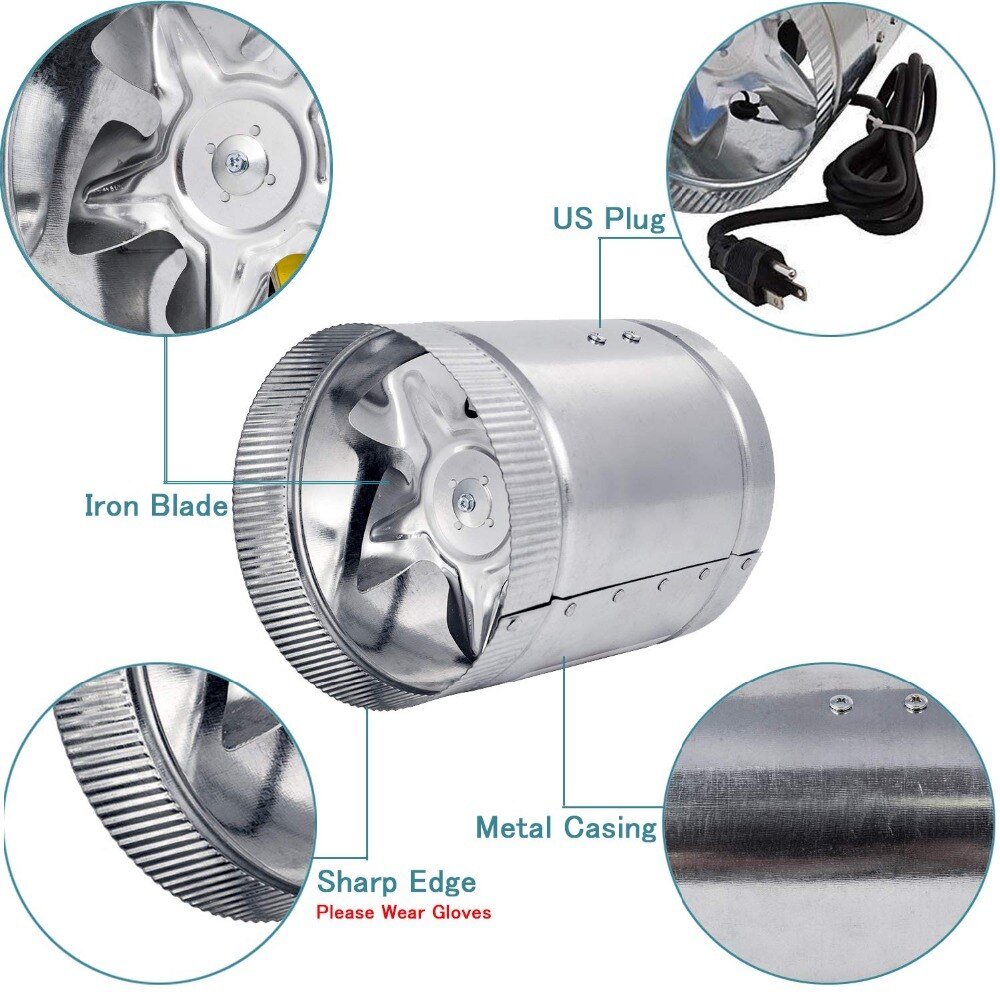 4''6'' Silent Inline Duct Fan Air Extractor For Kitchen Hood Exhaust Ventilation Outlet 110V 220V Ventilator 100cfm 240cfm