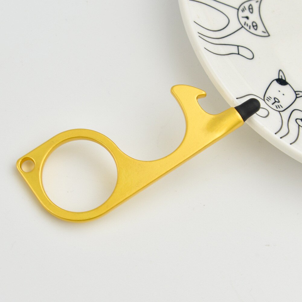 No Touch Brass Door Opener Portable Elevator Handle Key Copper Metal Keychain With Stylus Phone Touch Screens Contactless Tool