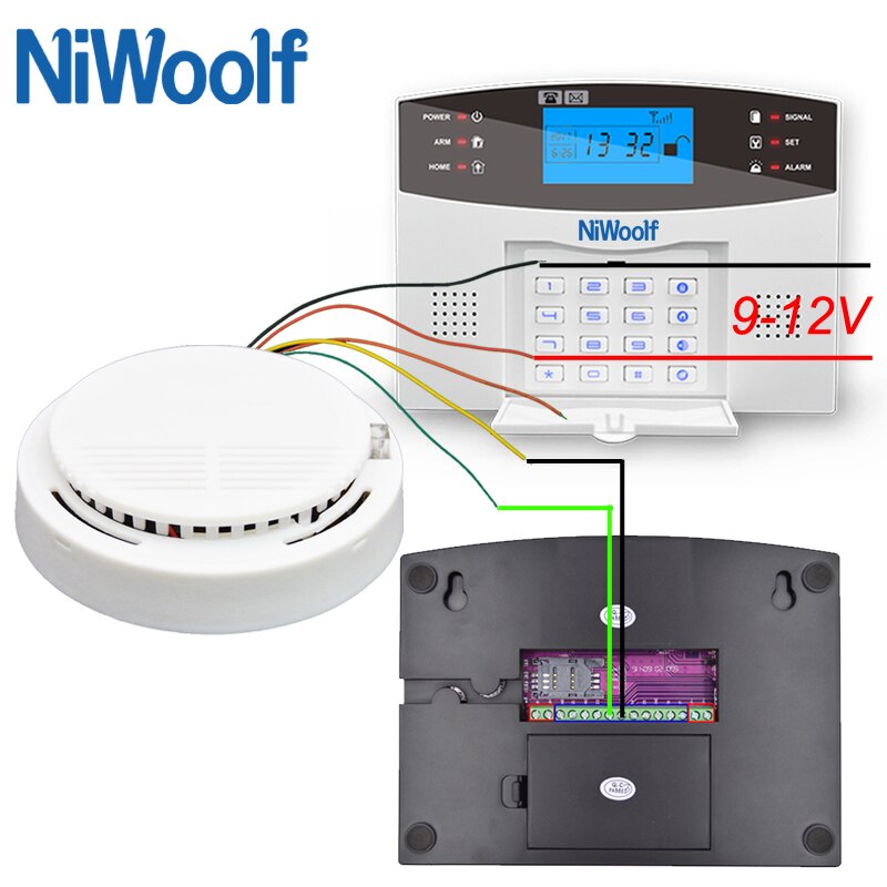 Detector de humo con Cable, compatible con NC/sin Cable, detectores de alarma de humo, fácil instalación