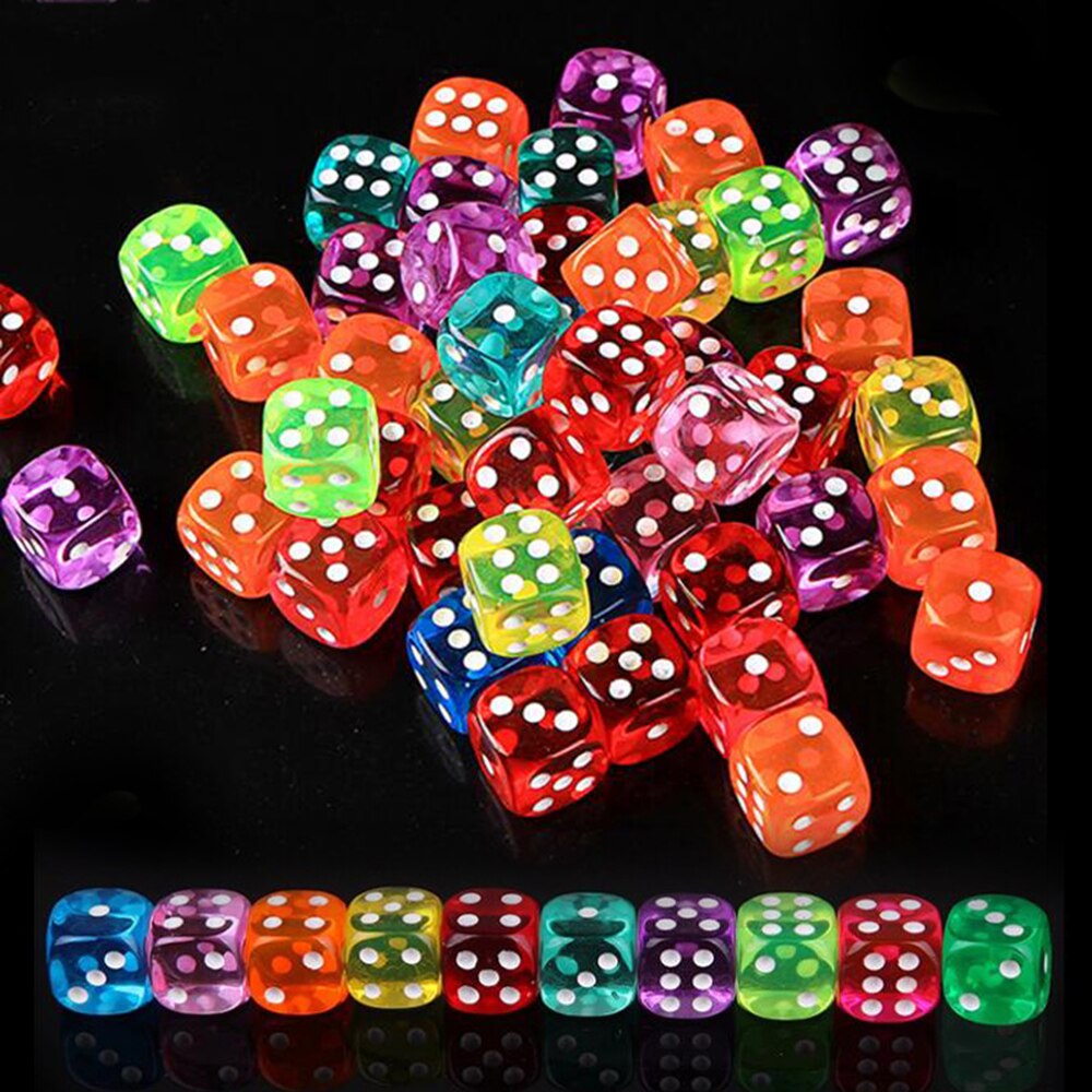 10 Pcs 14Mm Transparant Clear Kleurrijke Ronde Hoek Cubes Acryl Club Game Dice Gokken Board Game
