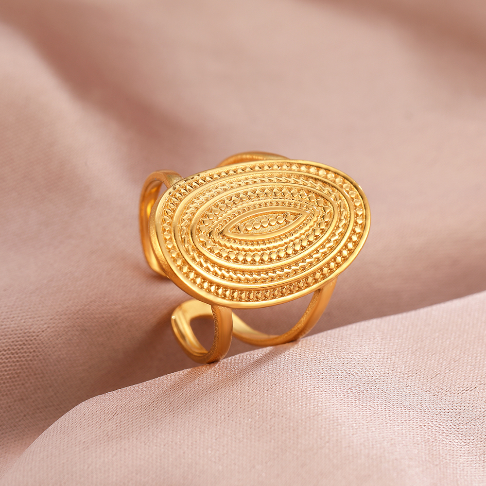 Anillos de acero inoxidable bohemio geométrico abierto ajustable anillo ancho Vintage anillo fino para mujer joyería de aniversario: Multicolor